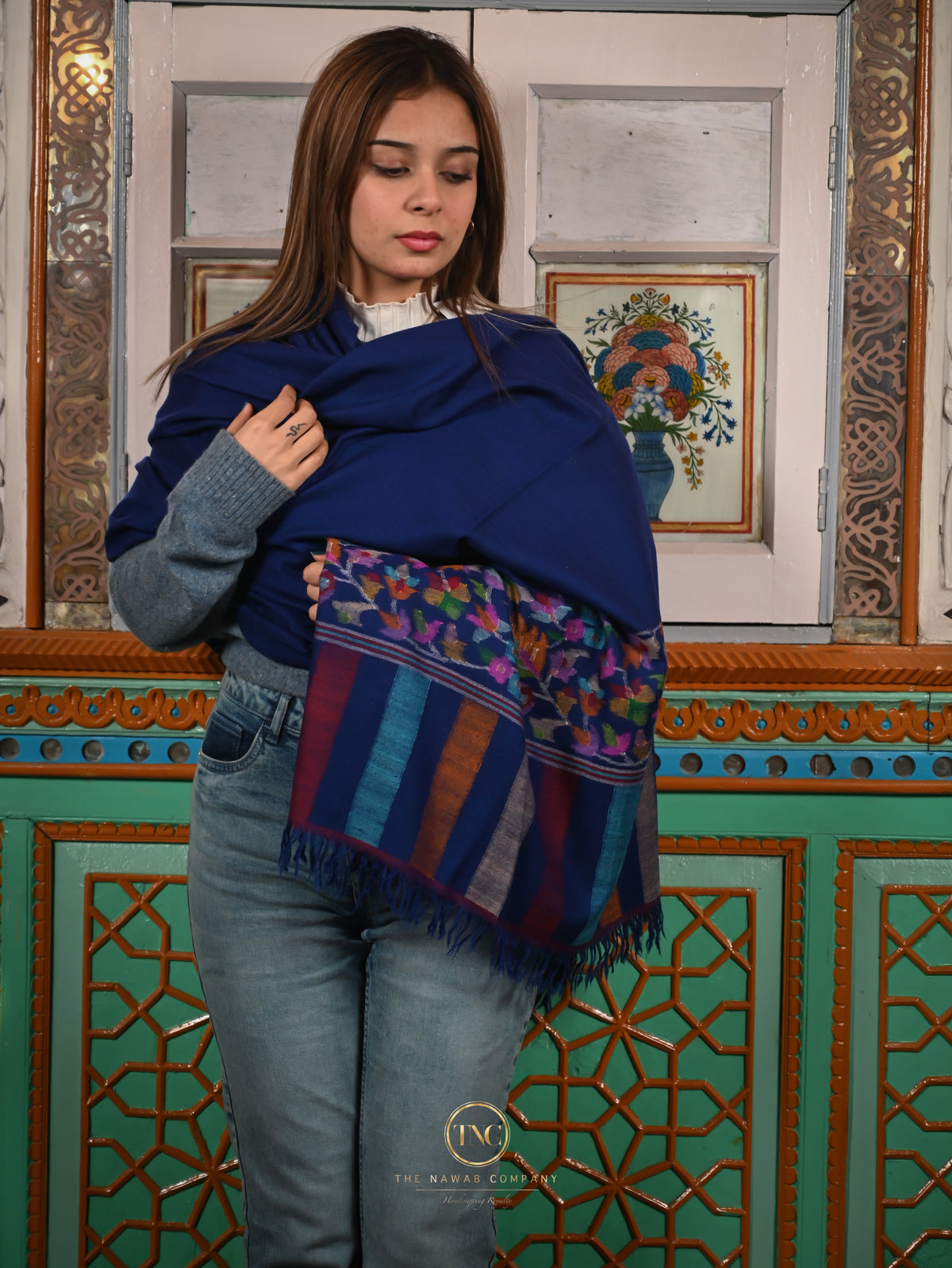 Women's Premium Pure Pashmina Kalam Kari Shawl