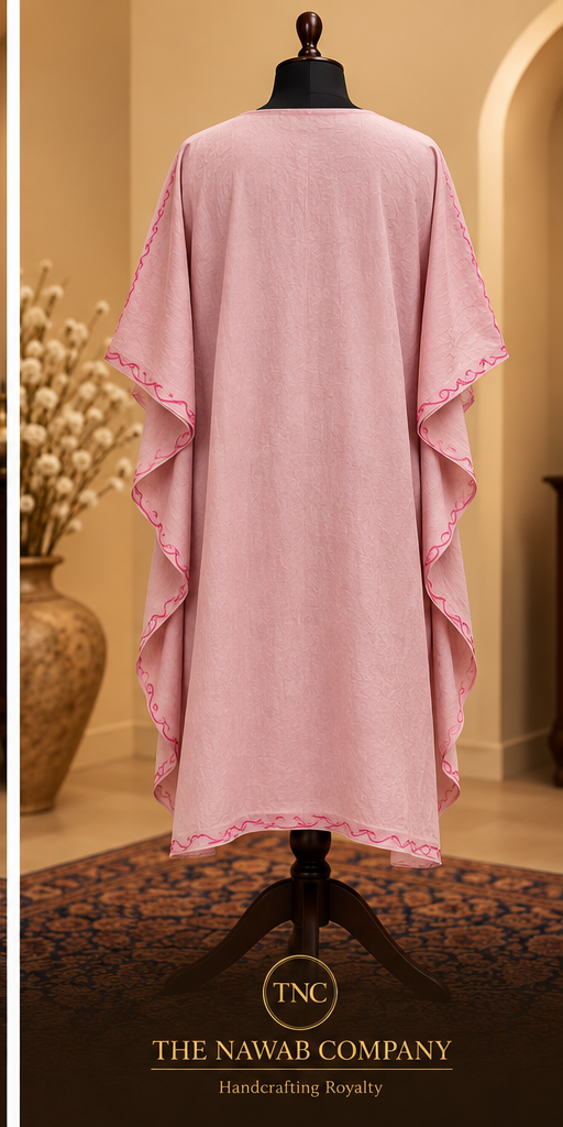 Premium Kashmiri Embroidered Blush Pink Short Kaftan