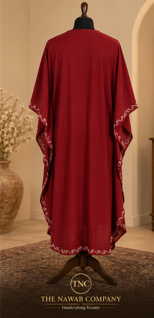 Premium Kashmiri Embroidered Burgundy Kaftan