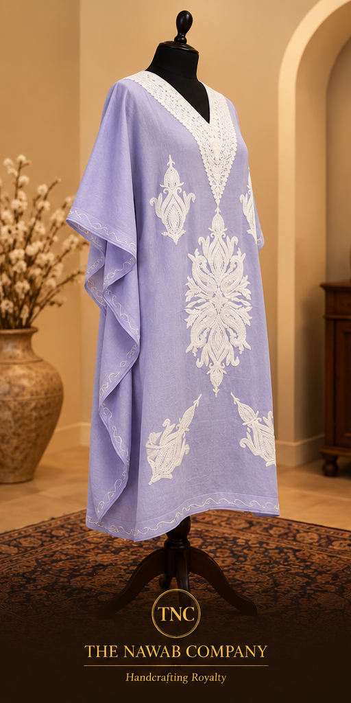 Premium Kashmiri Embroidered Lavender Short Kaftan
