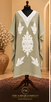 Premium Kashmiri Embroidered Sage Green Short Kaftan