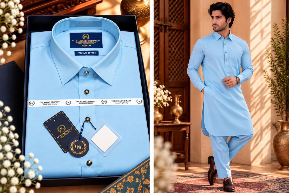 TNC SKY BLUE PATHANI KURTA