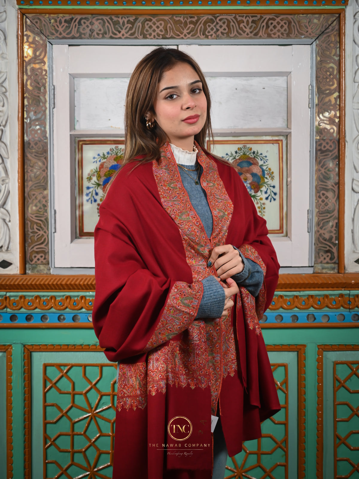 Women's Premium Pure Pashmina Semi-Carved Shawl