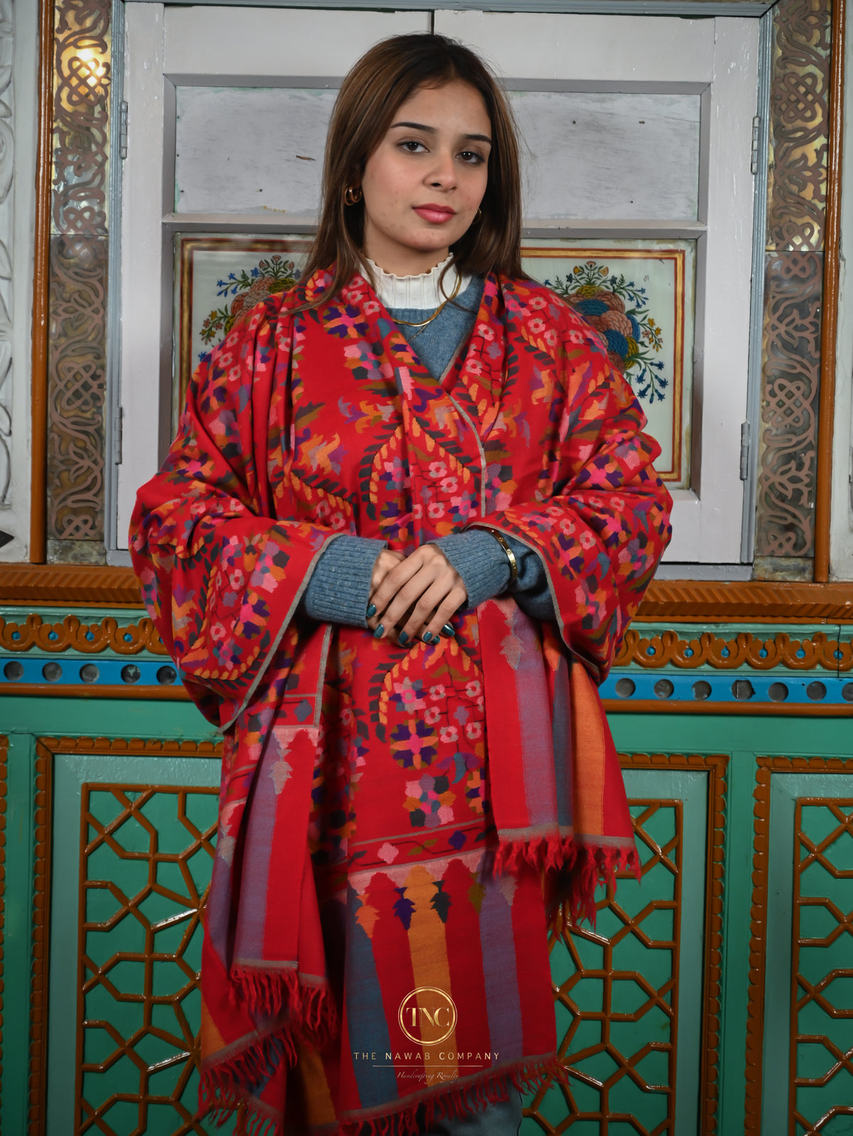Women's Premium Pure Pashmina Kalam Kari Shawl