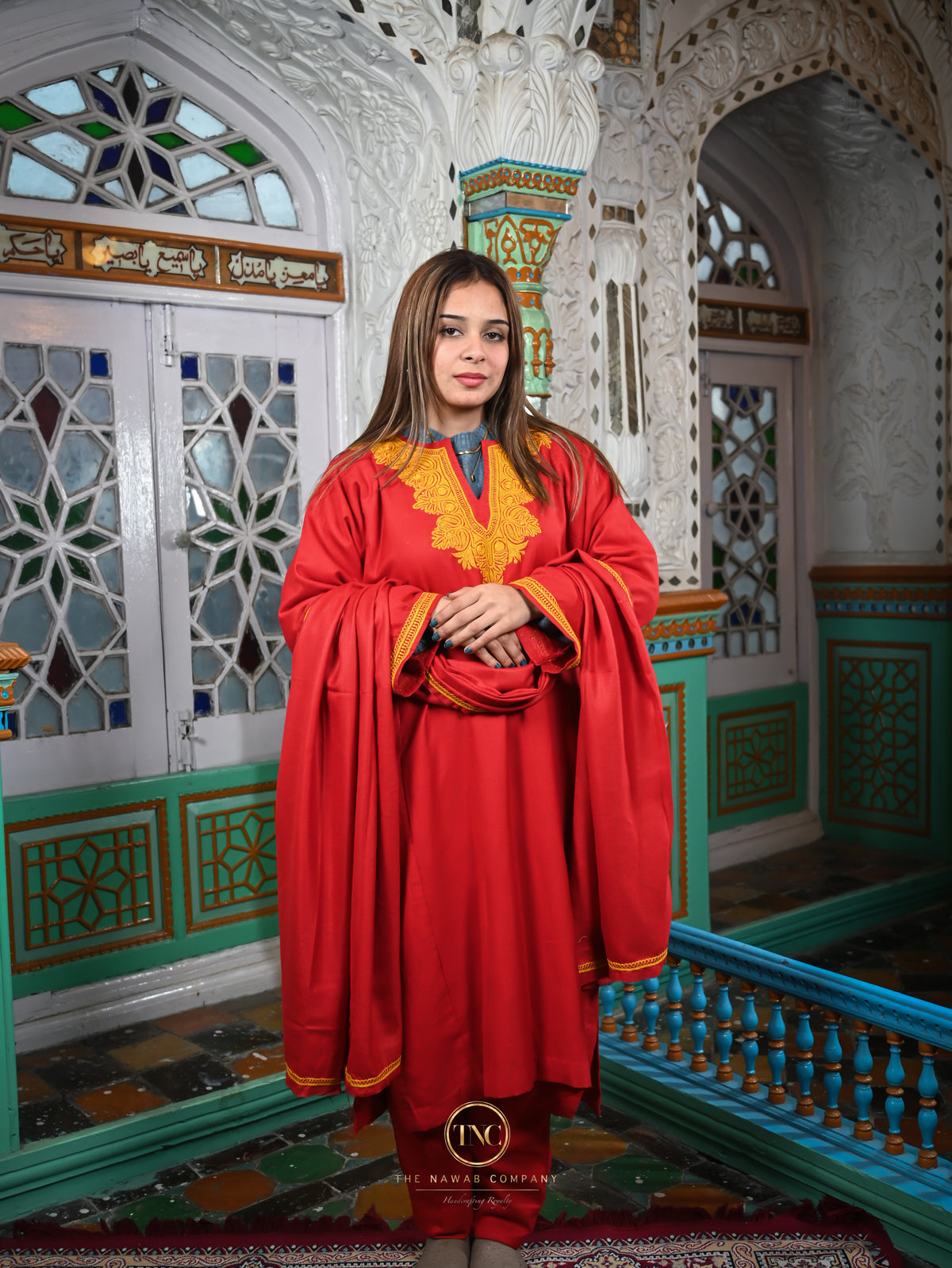 Premium Kashmiri Hand Tilla Pheran Set with Stole