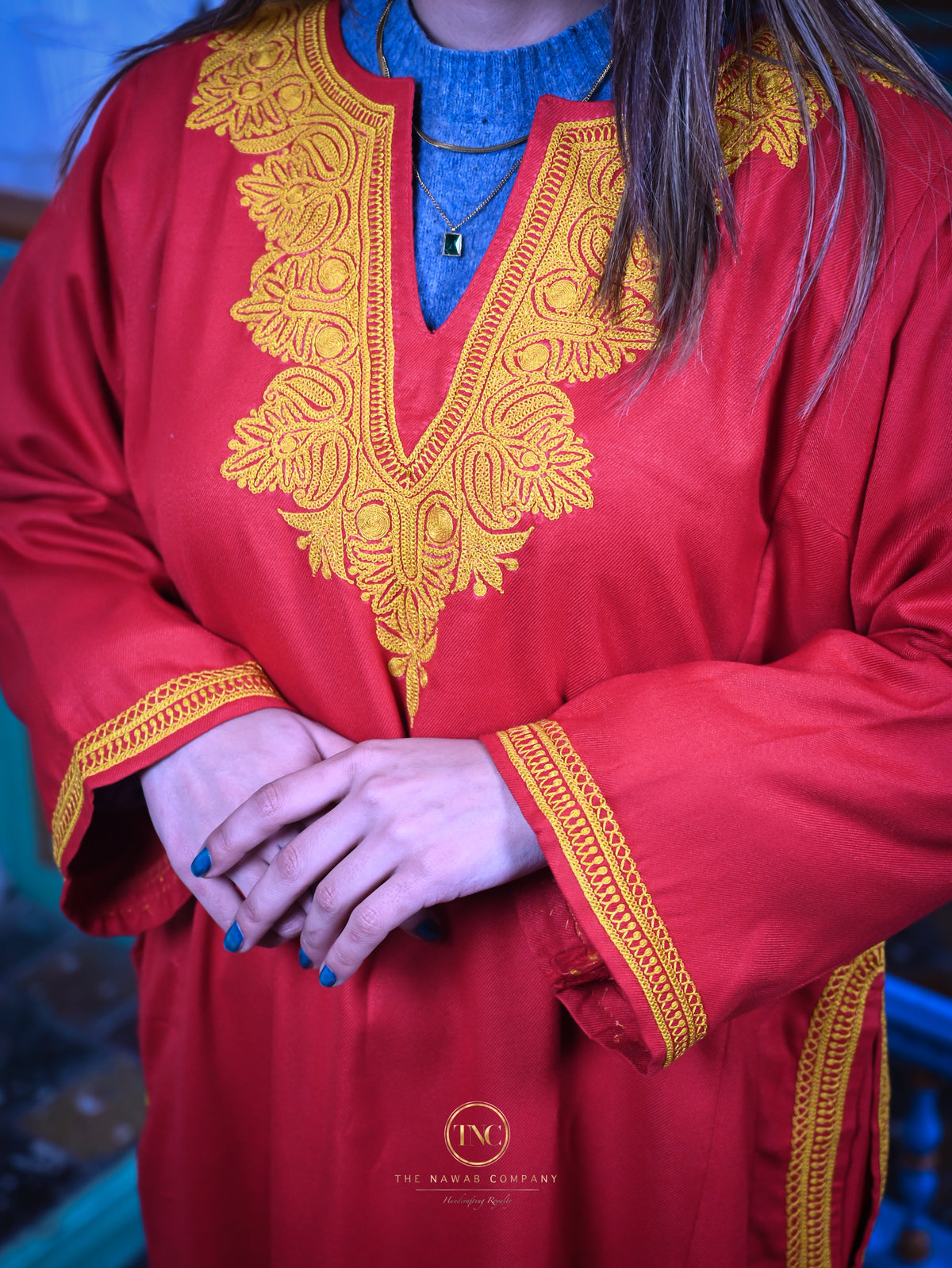 Premium Kashmiri Hand Tilla Pheran Set with Stole