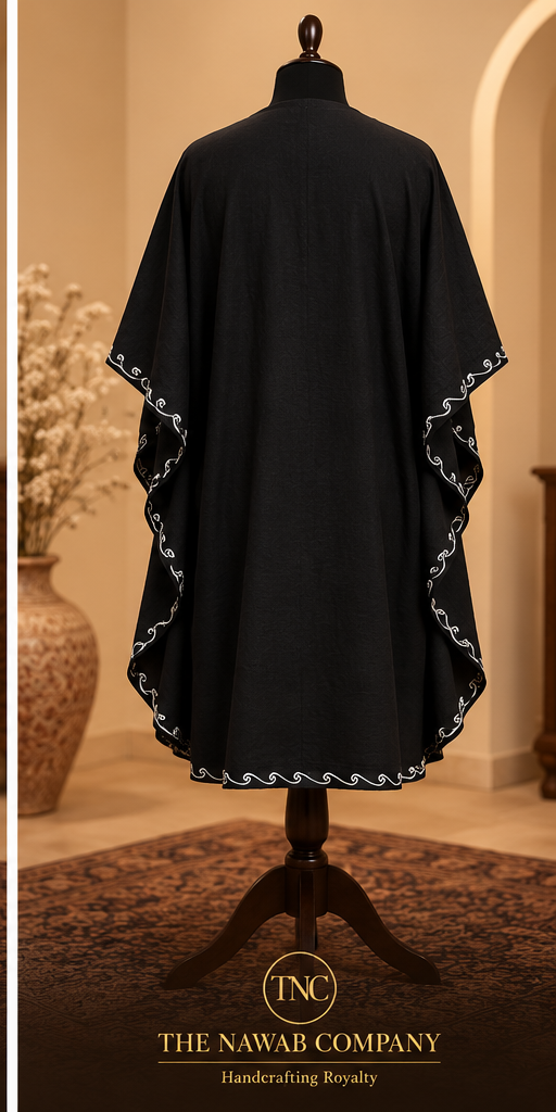Premium Kashmiri Embroidered Short Black Kaftan