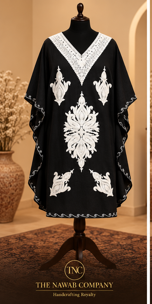 Premium Kashmiri Embroidered Short Black Kaftan