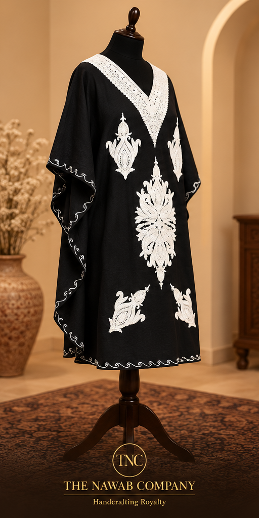 Premium Kashmiri Embroidered Short Black Kaftan