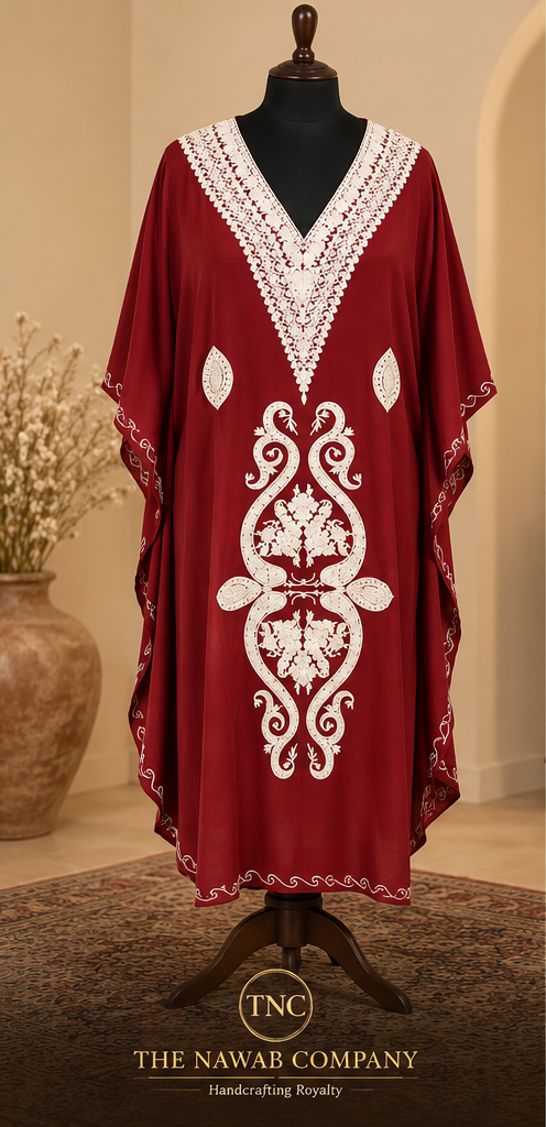 Premium Kashmiri Embroidered Burgundy Kaftan