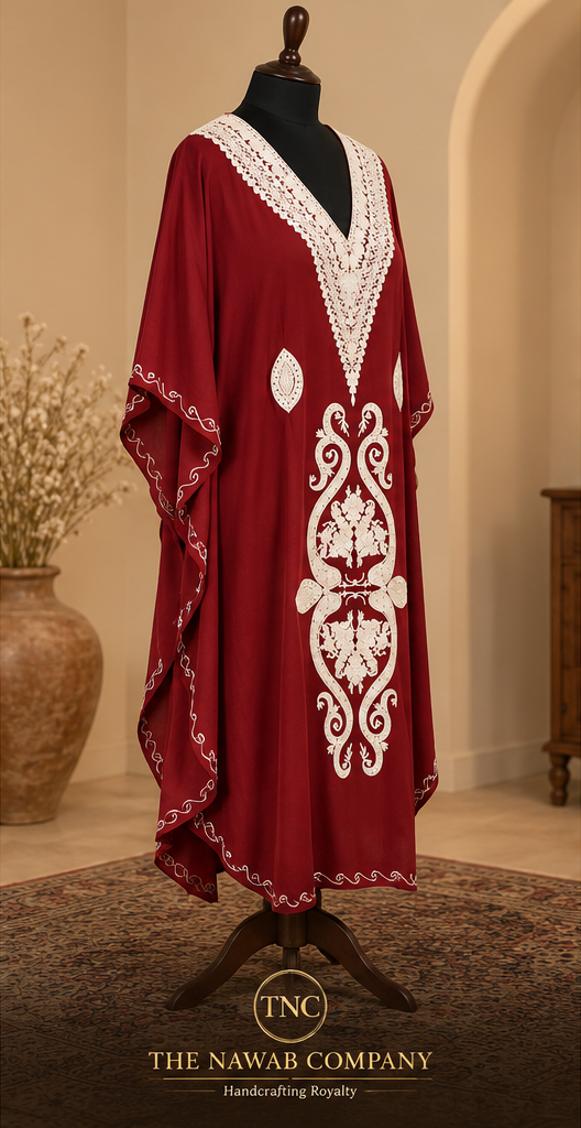 Premium Kashmiri Embroidered Burgundy Kaftan