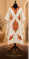 Premium Kashmiri Embroidered Cream Rust Short Kaftan