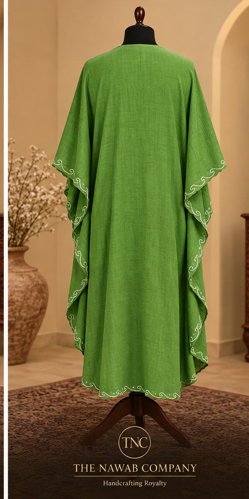 Premium Kashmiri Embroidered Green Floral Kaftan