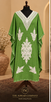 Premium Kashmiri Embroidered Green Floral Kaftan
