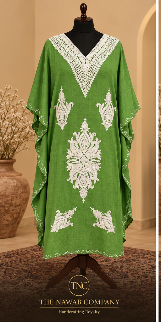 Premium Kashmiri Embroidered Green Floral Kaftan