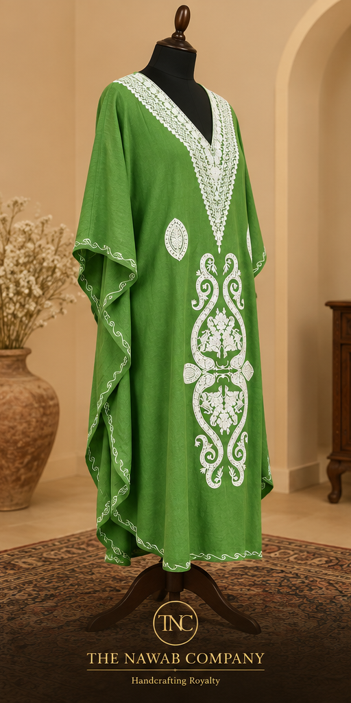 Premium Kashmiri Embroidered Green Kaftan