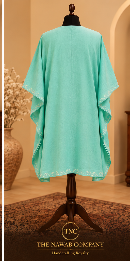Premium Kashmiri Embroidered Mint Green Short Kaftan