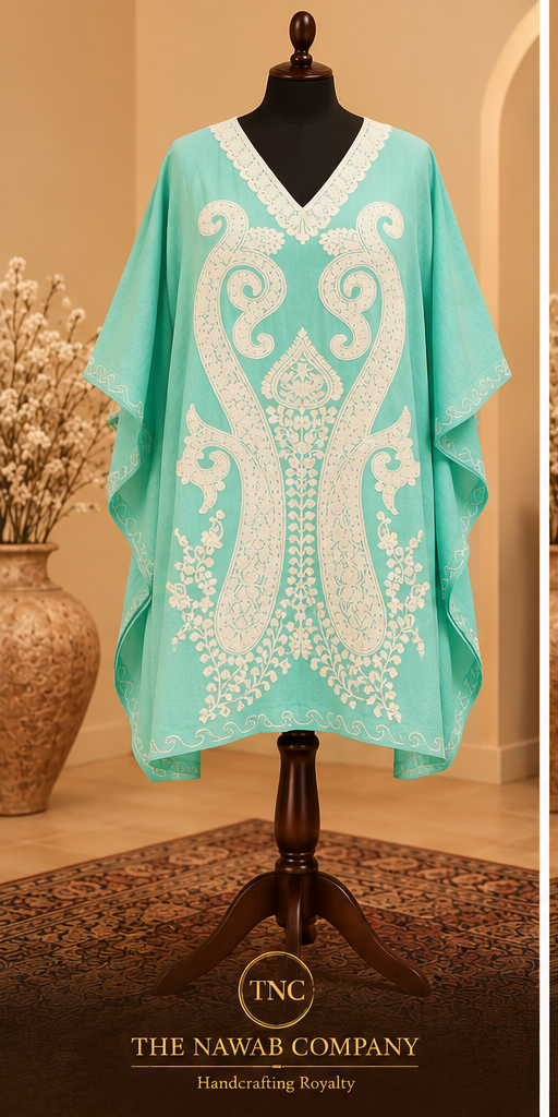 Premium Kashmiri Embroidered Mint Green Short Kaftan