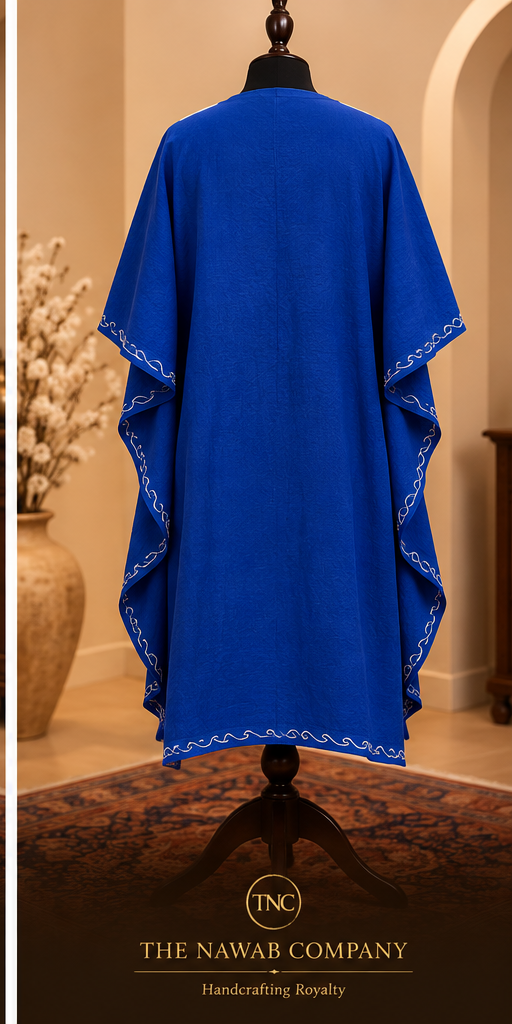 Premium Kashmiri Embroidered Royal Blue Short Kaftan