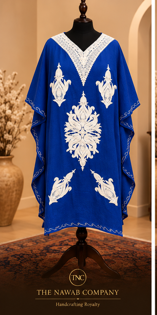 Premium Kashmiri Embroidered Royal Blue Short Kaftan