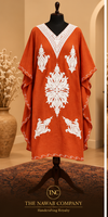 Premium Kashmiri Embroidered Rust Orange Short Kaftan