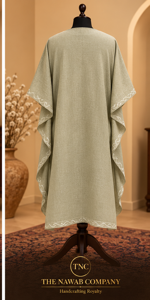 Premium Kashmiri Embroidered Sage Green Short Kaftan