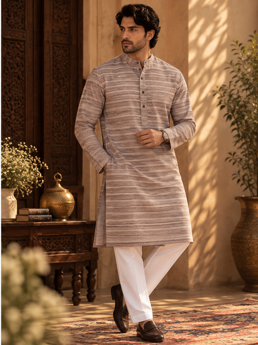 TNC BROWN STRIPES KURTA SET