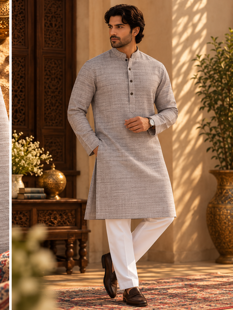 TNC TEXTURED GREY KURTA SET